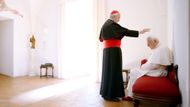 Jonathan Pryce with Anthony Hopkins in The Two Popes | Image via Rideback